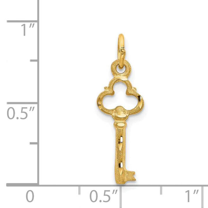 14K Yellow Gold Polished D.C Finish Solid 3-D Key Charm Pendant