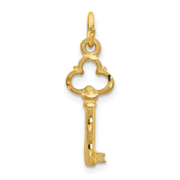 14K Yellow Gold Polished D.C Finish Solid 3-D Key Charm Pendant