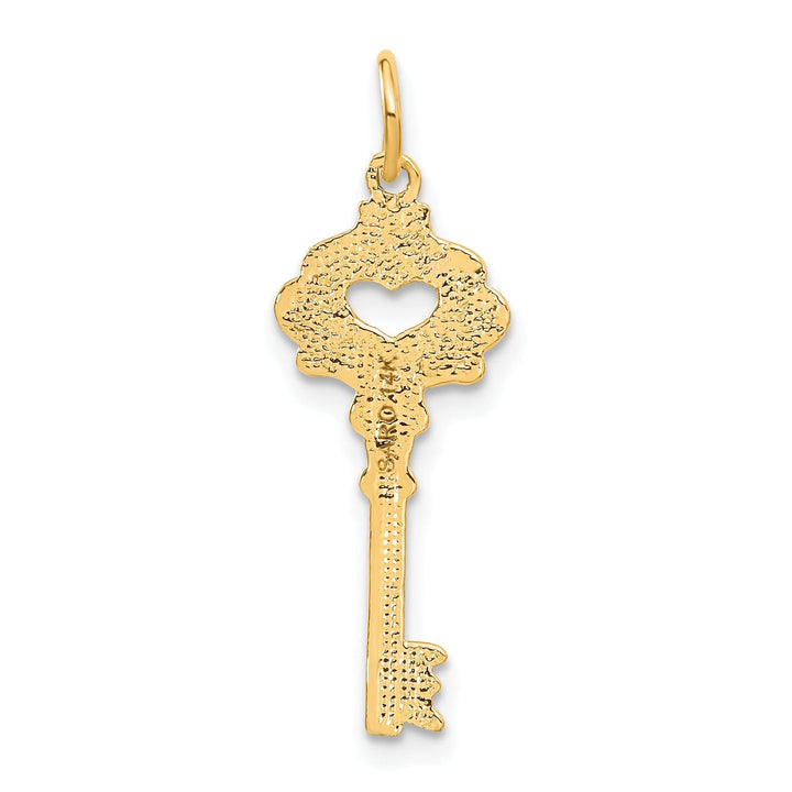 14K Yellow Gold Solid Fancy Edge Key Design Charm Pendant