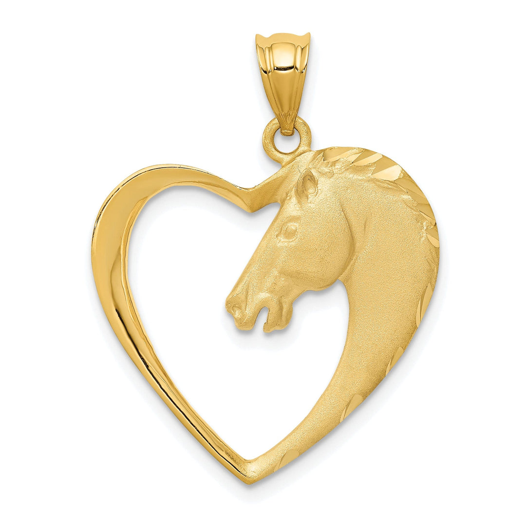 14k Yellow Gold Solid Brushed Finish Open Back Horse Charm Pendant