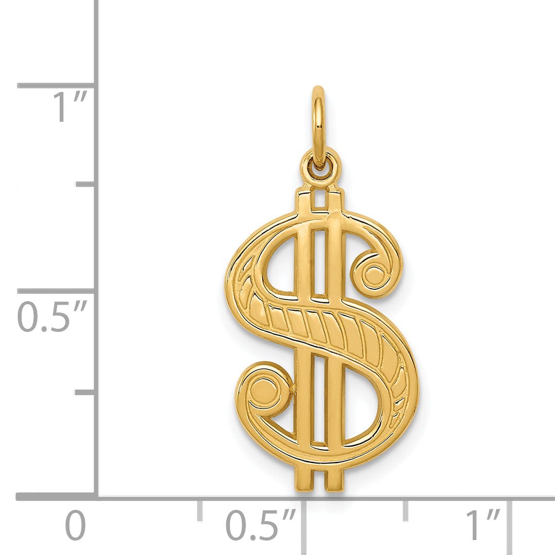 14k Yellow Gold Textured Solid Polished Finish Dollar Sign Charm Pendant