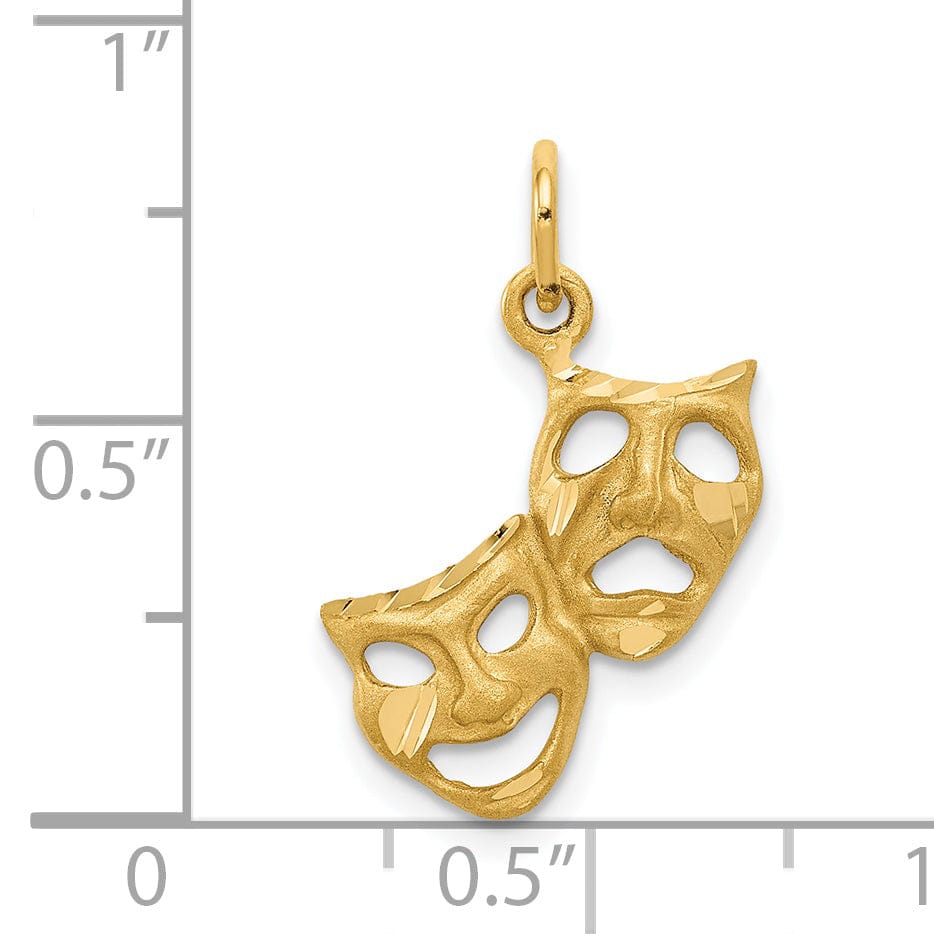 14k Yellow Gold Comedy Tragedy Face Pendant