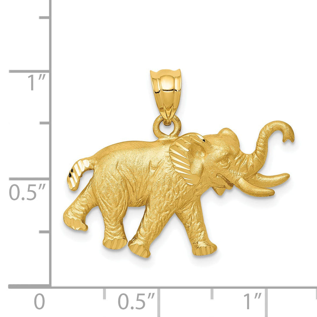 14k Yellow Gold Textured Finish Solid Mens Elephant With Tusk Charm Pendant