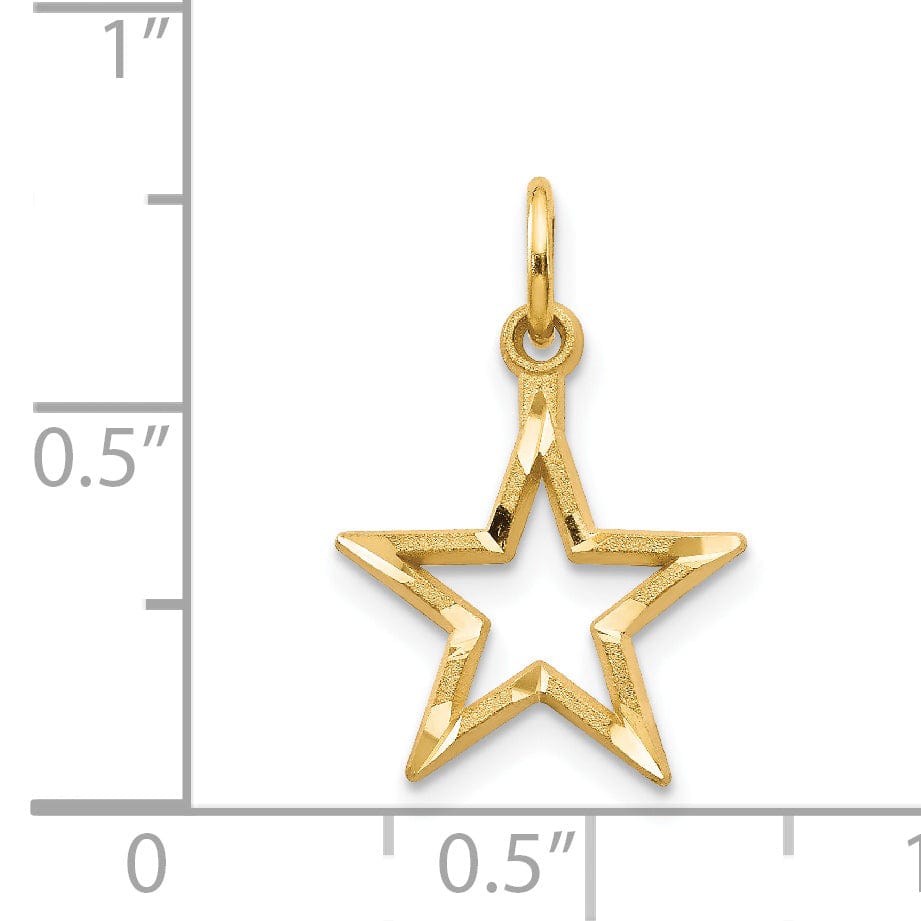 14k Yellow Gold Textured Solid Brushed Polish Diamond Cut Finish Star Charm Pendant