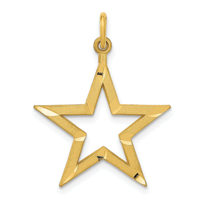 14k Yellow Gold Textured Brushed Solid Polish Diamond Cut Finish Star Charm Pendant