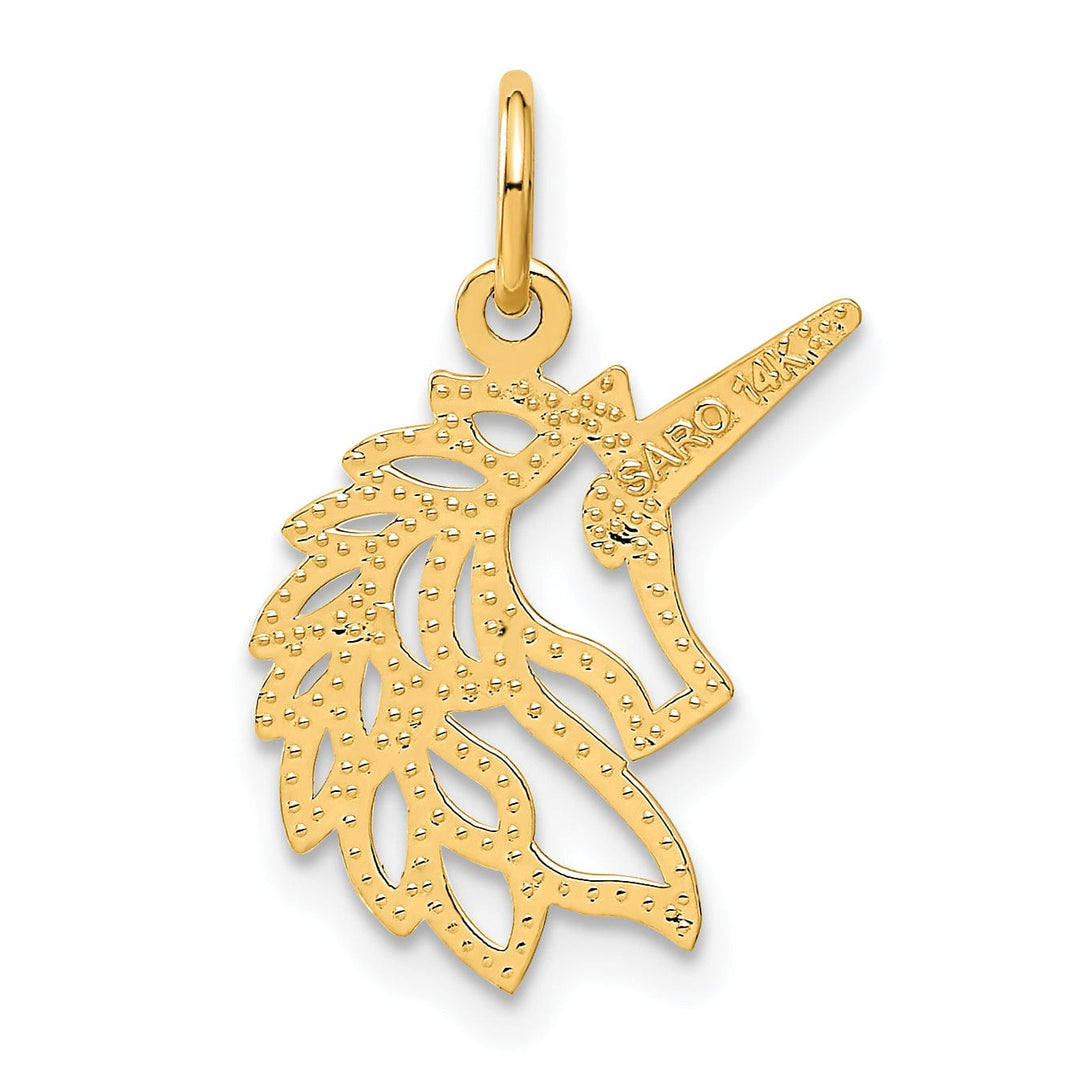 14k Yellow Gold Texture Brushed Diamond Cut Finish Unicorn Head Charm Pendant