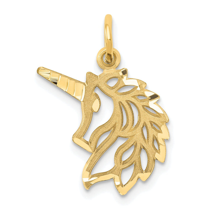 14k Yellow Gold Texture Brushed Diamond Cut Finish Unicorn Head Charm Pendant