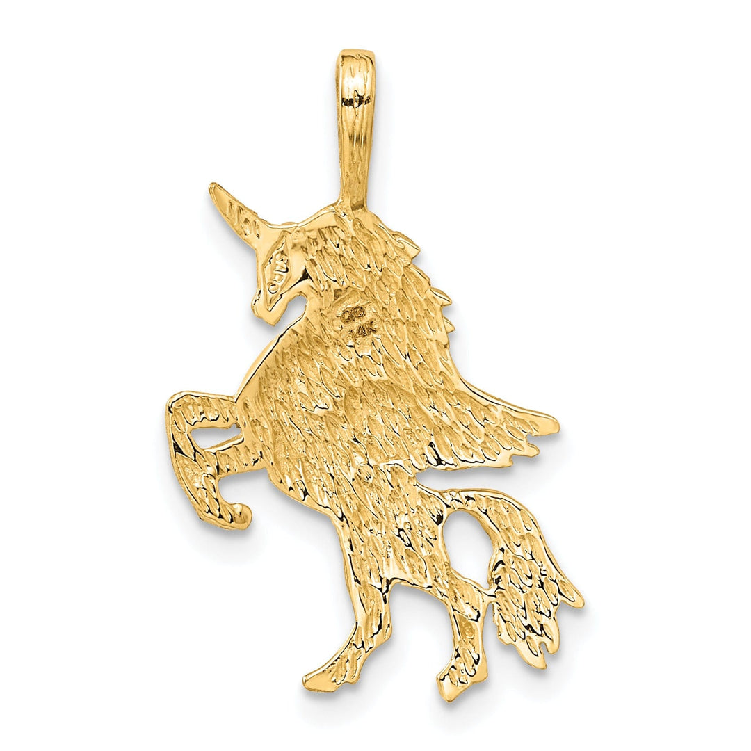 14k Yellow Gold Texture Brushed Diamond Cut Finish Unicorn Charm Pendant