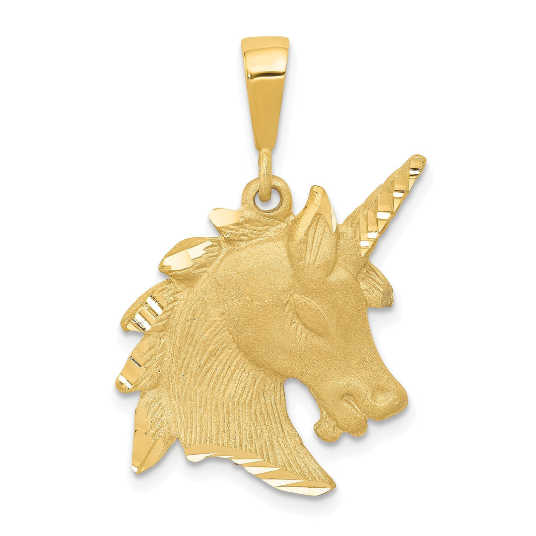 14k Yellow Gold Texture Brushed Diamond Cut Finish Unicorn Head Charm Pendant