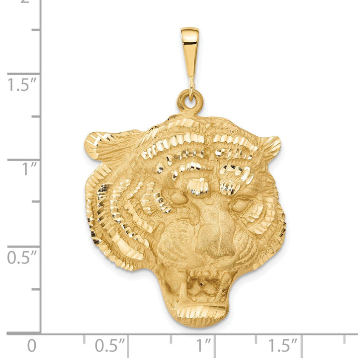 14k Yellow Gold Textured Diamond Cut Finish Tigers Head Design Charm Pendant