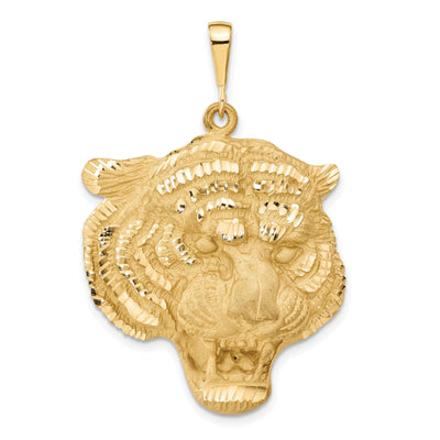 14k Yellow Gold Textured Diamond Cut Finish Tigers Head Design Charm Pendant