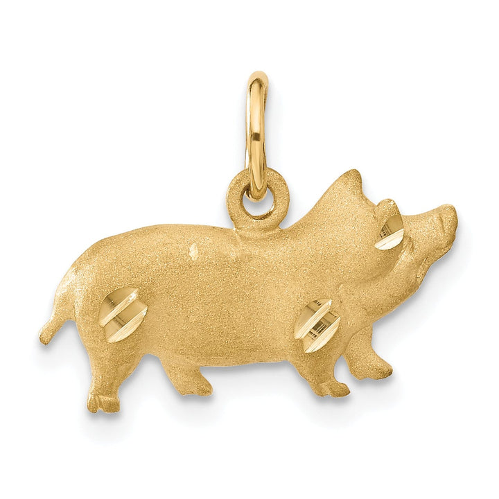 14k Yellow Gold Open Back Diamond Cut Brushed Finish Pig Charm Pendant