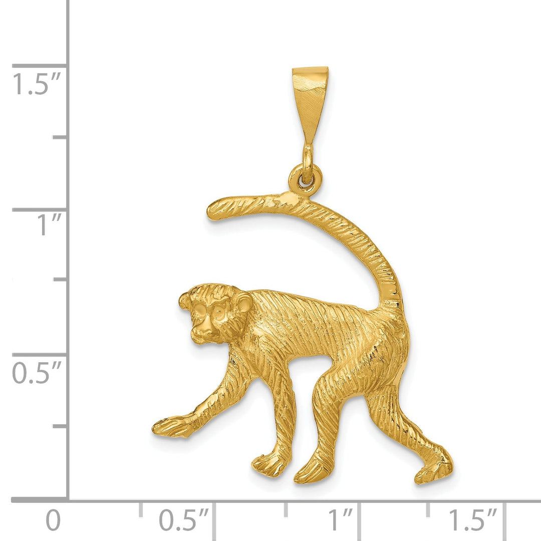 14k Yellow Gold Textured Finish Monkey Design Charm Pendant