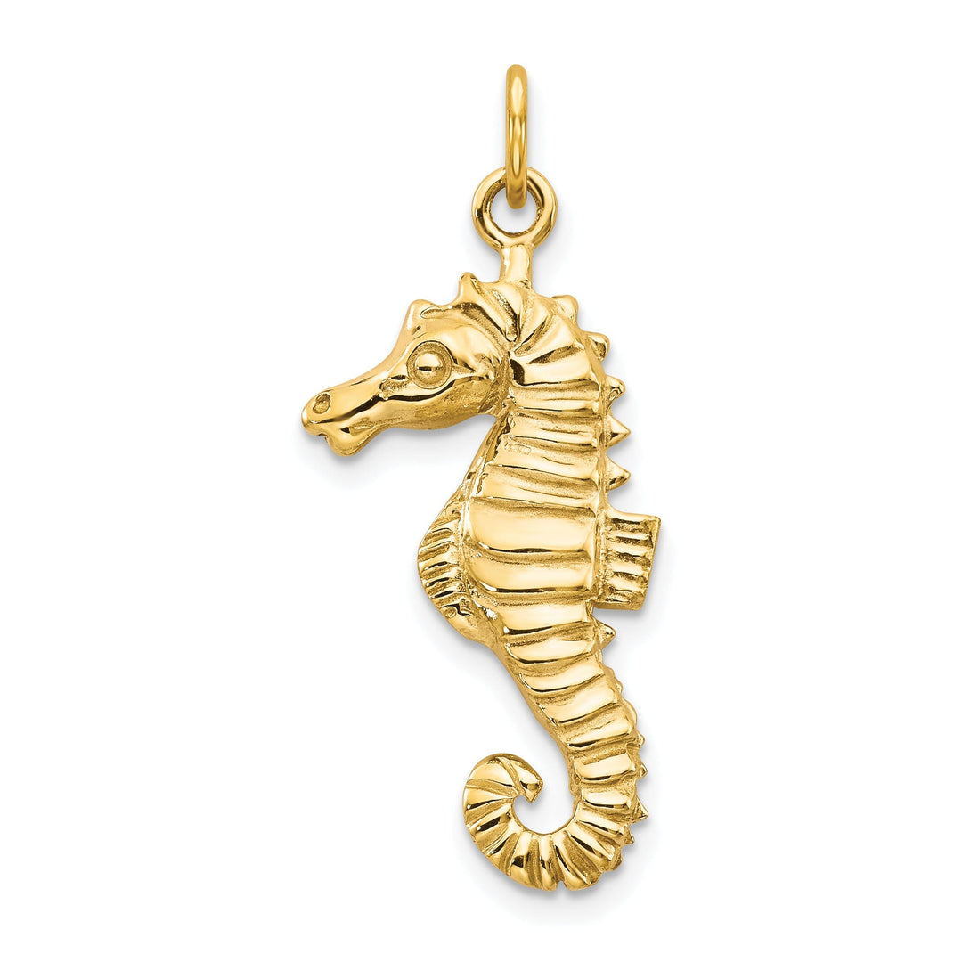 14k Yellow Gold Solid Polished Texture Finish Men's Seahorse Charm Pendant