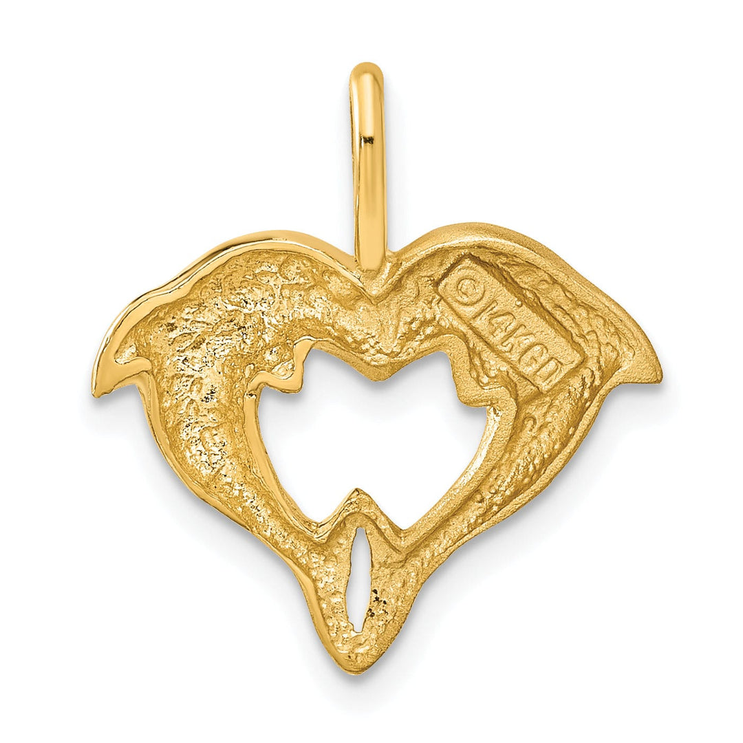 14k Yellow Gold Solid Polished Finish 2-Dolphin Heart Design Charm Pendant