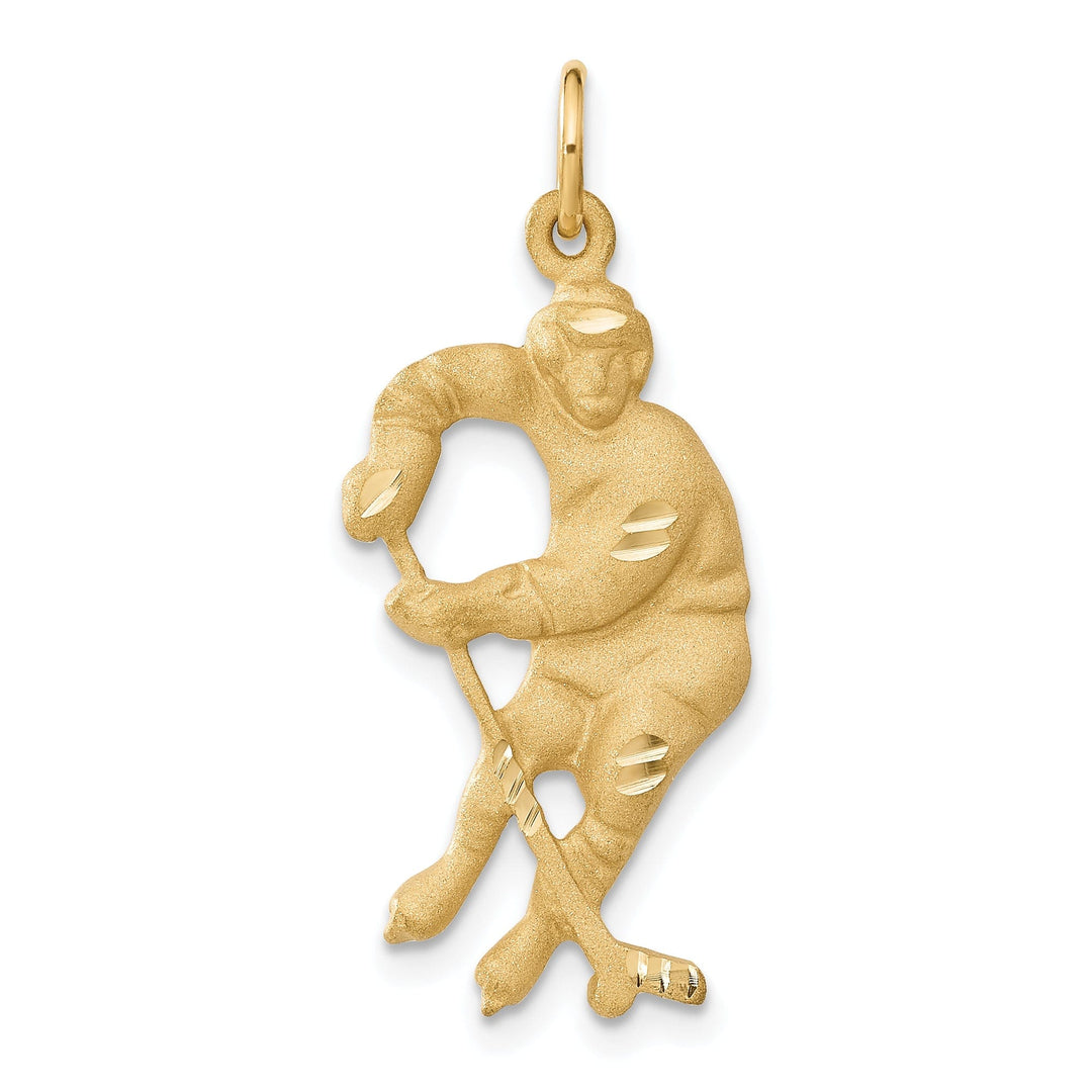 14k Yellow Gold Hockey Player Charm Pendant