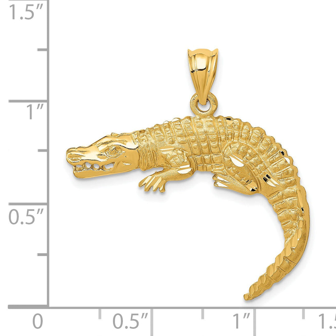 14k Yellow Gold Solid Textured Polished Finish Alligator Charm Pendant