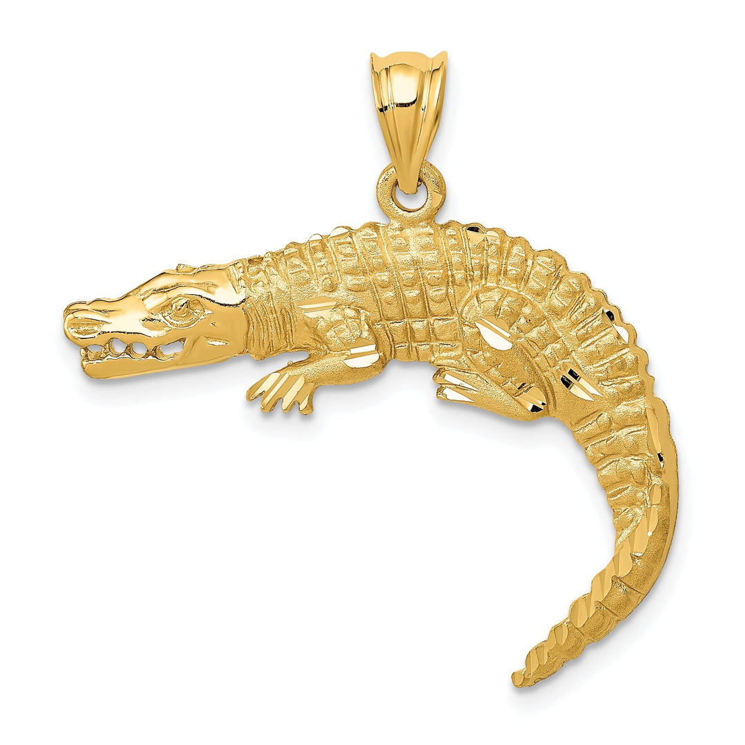 14k Yellow Gold Solid Textured Polished Finish Alligator Charm Pendant