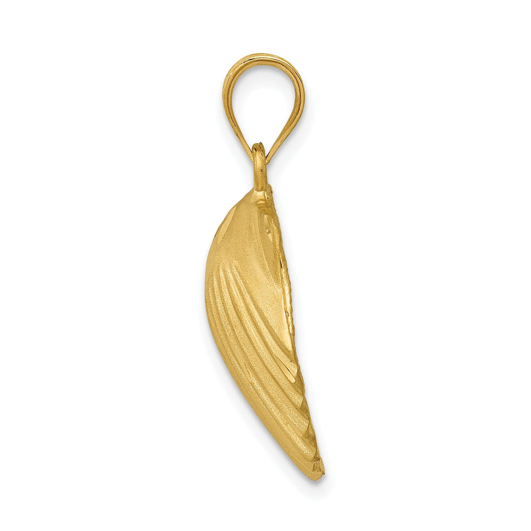 14k Yellow Gold Solid Polished Brushed Finish Seashell Charm Pendant