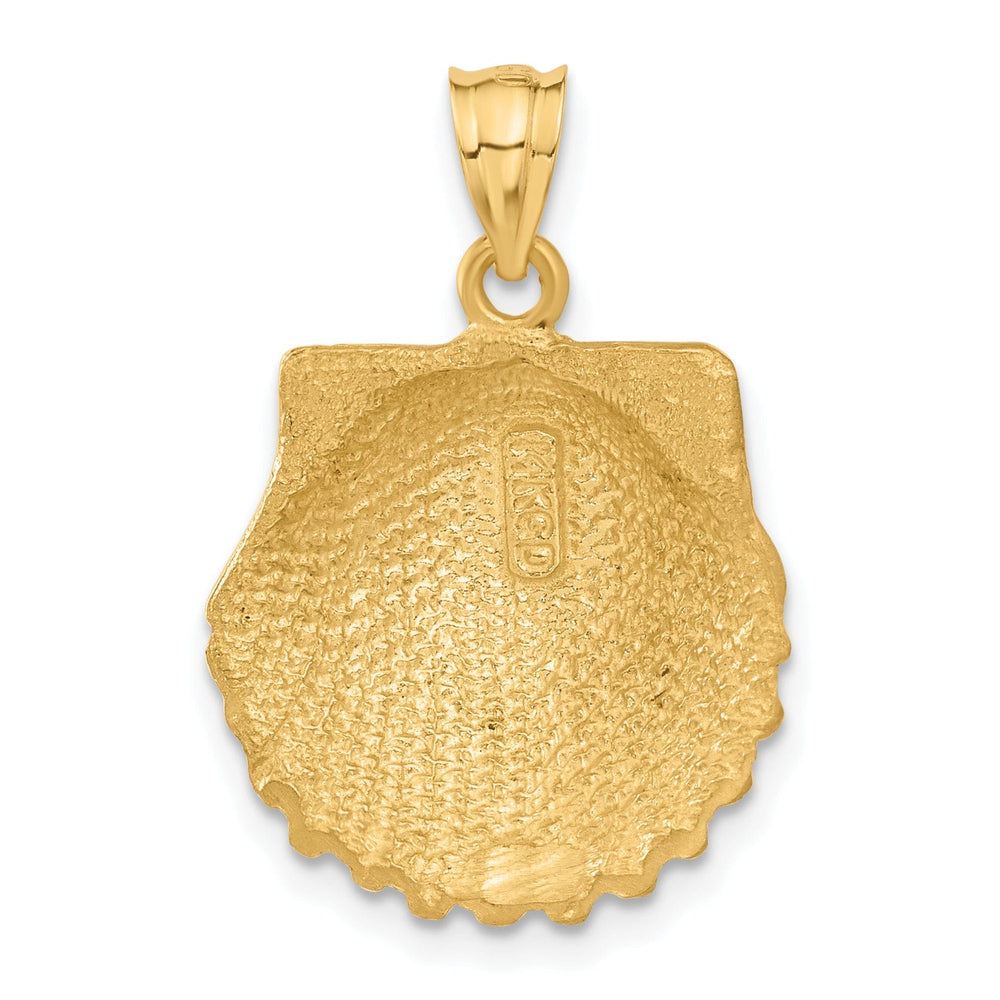 14k Yellow Gold Solid Polished Brushed Finish Seashell Charm Pendant