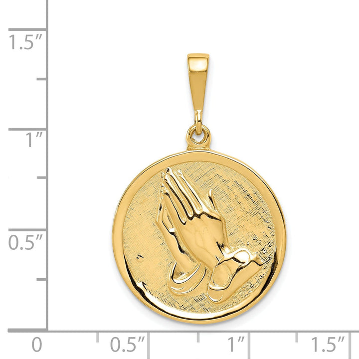 14K Yellow Gold Polished Praying Hands and Serenity Prayer Pendant