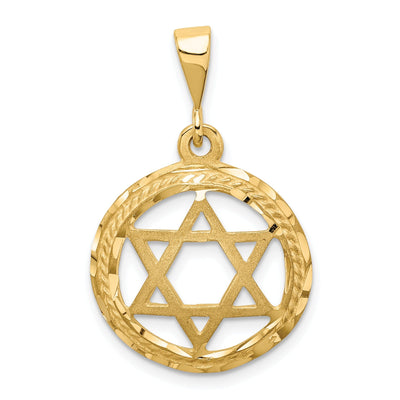 14k Yellow Gold Stain Polish D.C Finish Concave Star Of David Pendant