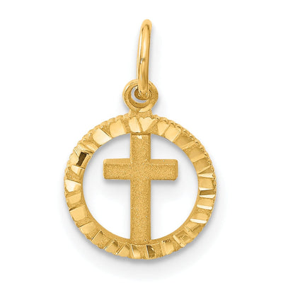 14K Yellow Gold Eternal Life Cross in Circle Design Charm Pendant