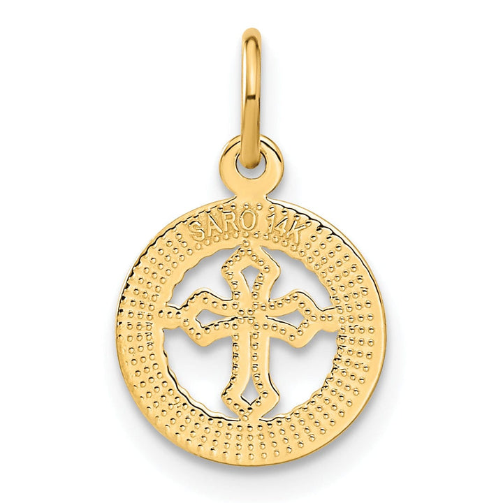 14K Yellow Gold Polished Eternal Life Cross in Circle Design Pendant
