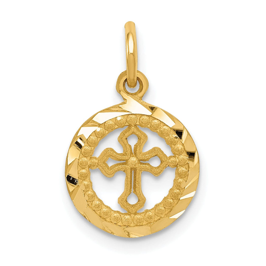 14K Yellow Gold Polished Eternal Life Cross in Circle Design Pendant