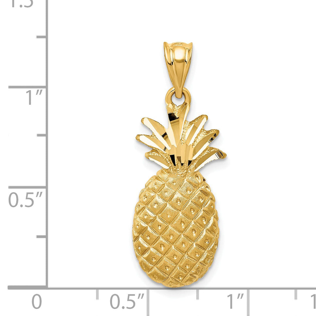 14k Yellow Polished Satin Gold Pineapple Charm