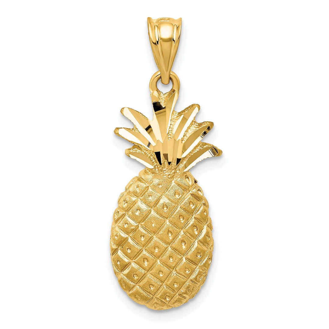 14k Yellow Polished Satin Gold Pineapple Charm