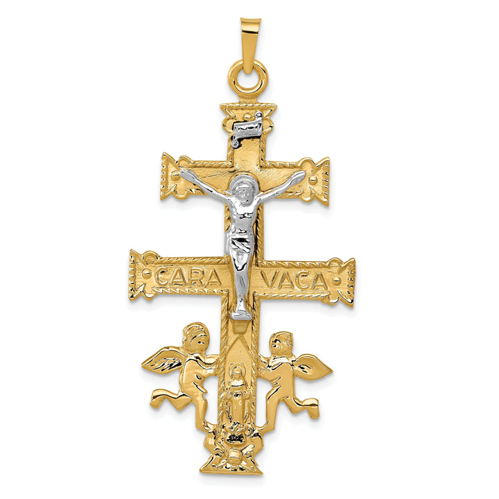 14k Two tone Gold Cara Vaca Crucifix Pendant