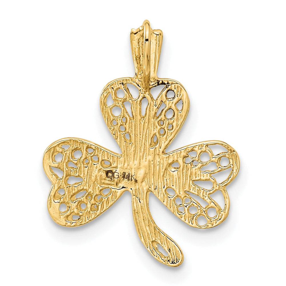 14k Yellow Gold Open Back Polished Finish Filigree Design Shamrock Charm Pendant