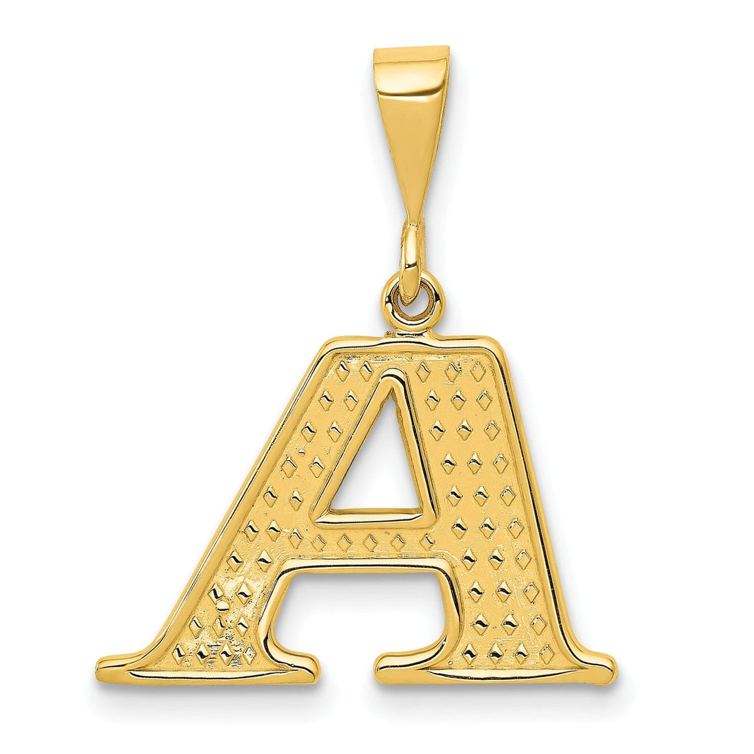 14k Yellow Gold Polished Texture Finish Letter A Initial Charm Pendant