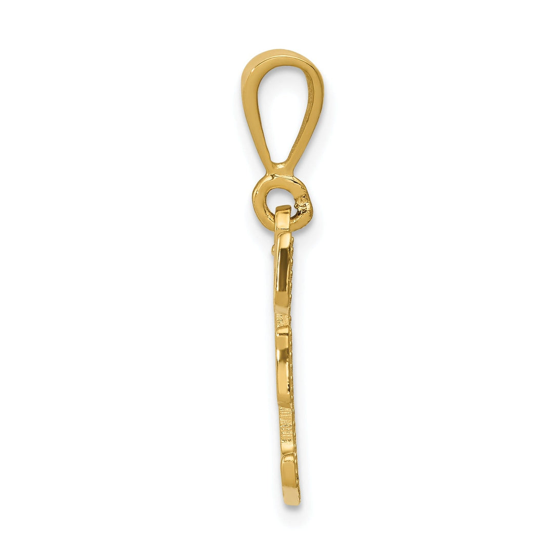 14k Yellow Gold Polished Texture Finish Letter F Initial Charm Pendant