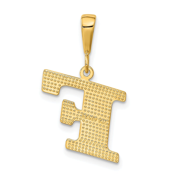 14k Yellow Gold Polished Texture Finish Letter F Initial Charm Pendant