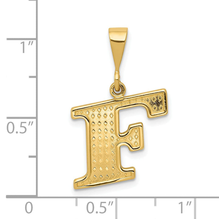 14k Yellow Gold Polished Texture Finish Letter F Initial Charm Pendant