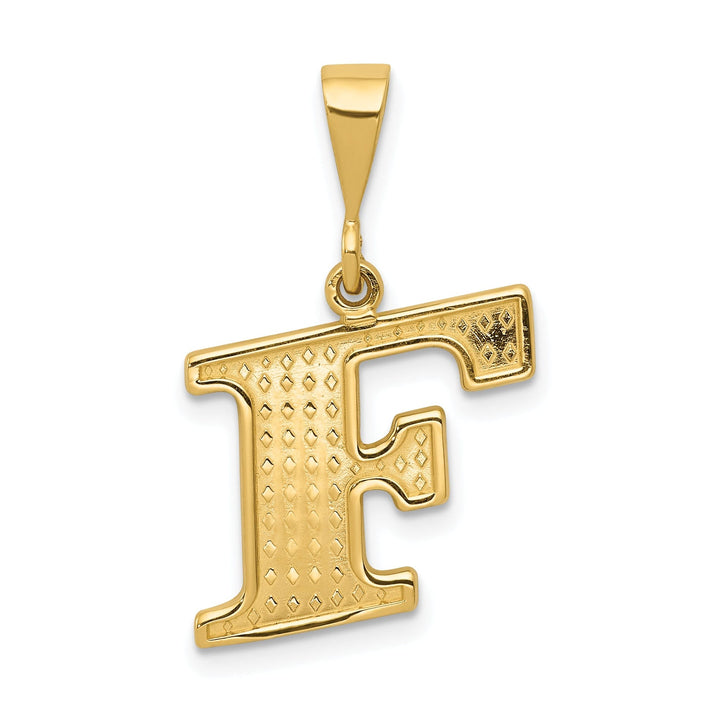14k Yellow Gold Polished Texture Finish Letter F Initial Charm Pendant