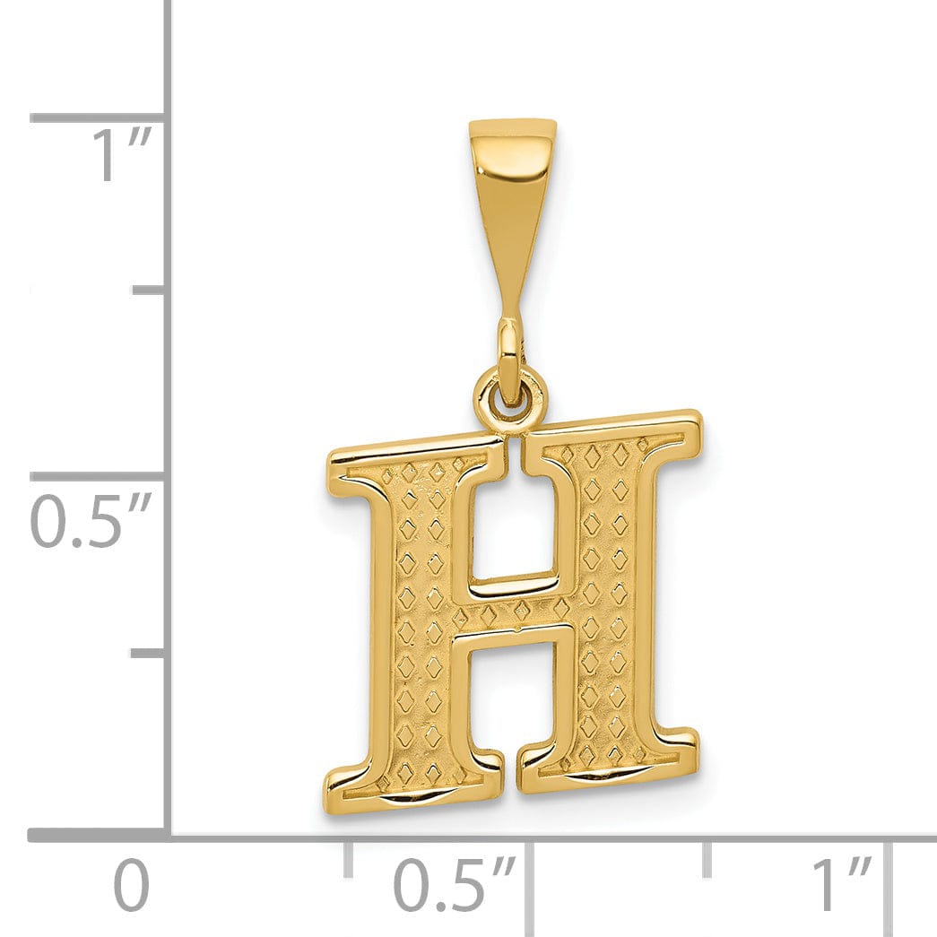 14k Yellow Gold Polished Texture Finish Letter H Initial Charm Pendant