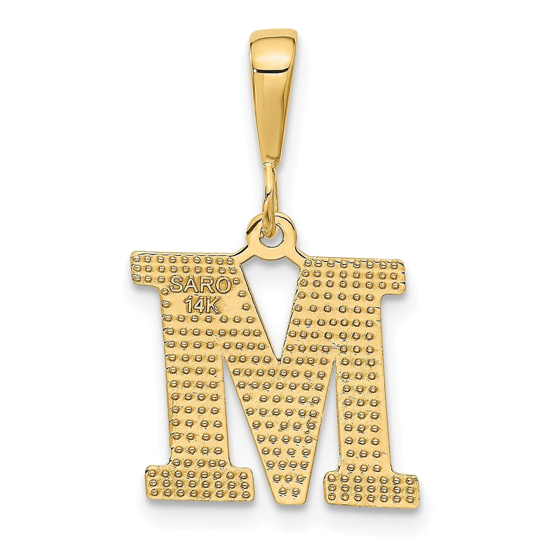 14k Yellow Gold Polished Texture Finish Letter M Initial Charm Pendant