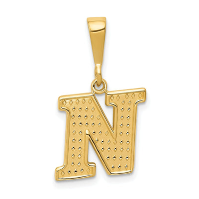 14k Yellow Gold Polished Texture Finish Letter N Initial Charm Pendant at $ 128.1 only from Jewelryshopping.com