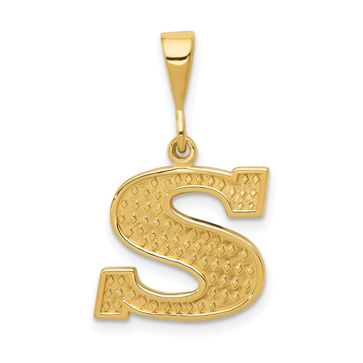 14k Yellow Gold Polished Texture Finish Letter S Initial Charm Pendant