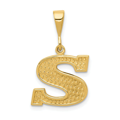 14k Yellow Gold Polished Texture Finish Letter S Initial Charm Pendant at $ 137.11 only from Jewelryshopping.com