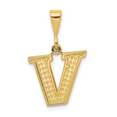 14k Yellow Gold Polished Texture Finish Letter V Initial Charm Pendant at $ 116.09 only from Jewelryshopping.com