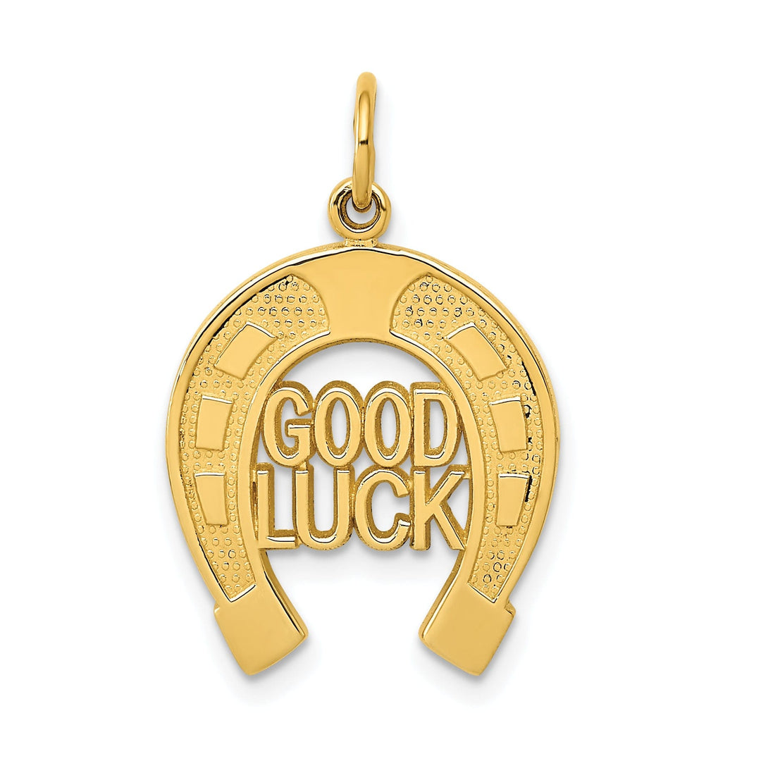 14k Yellow Gold Textured Polished Finish Horseshoe Good Luck Charm Pendant