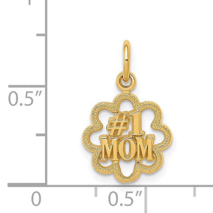 14k Yellow Gold Solid Polished Finish #1 MOM Design Pendant