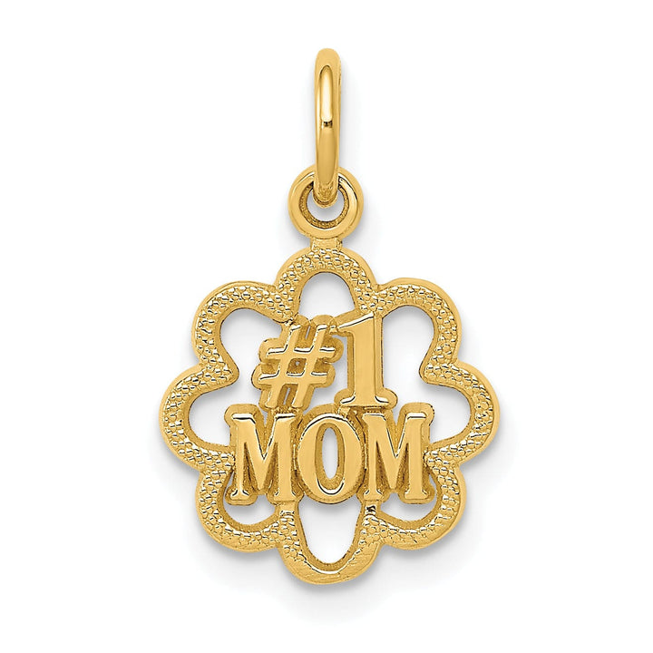 14k Yellow Gold Solid Polished Finish #1 MOM Design Pendant