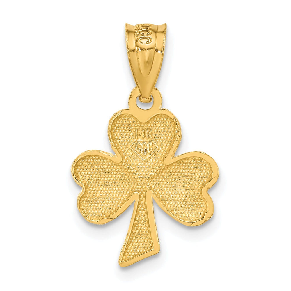 14k Yellow Gold Solid Brush Textured Polished Diamond Cut Finish Shamrock Charm Pendant