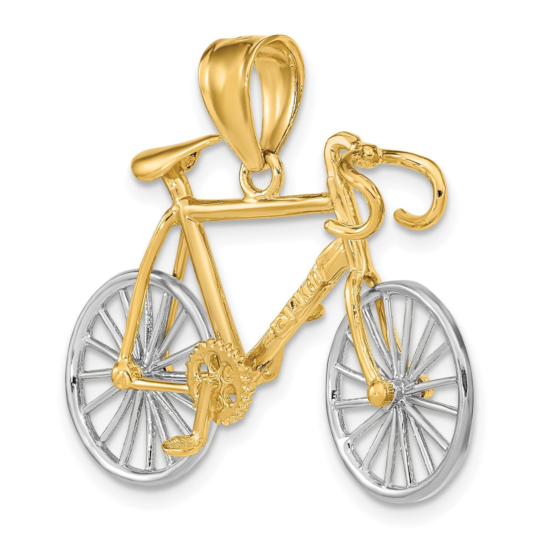 14k Two-tone Gold Large 3-D Bicycle Pendant
