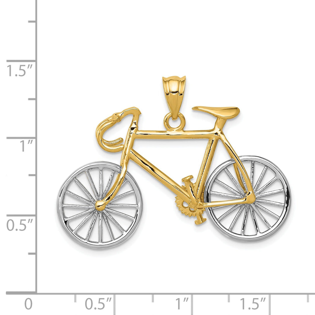 14k Two-tone Gold Large 3-D Bicycle Pendant